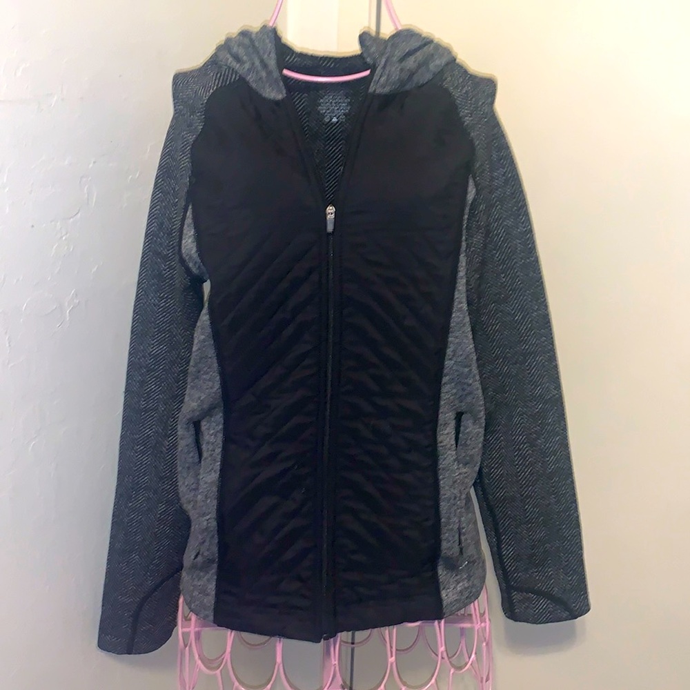 Rare CALI sport Black/gray Workout Zippered L/S Hood- Small